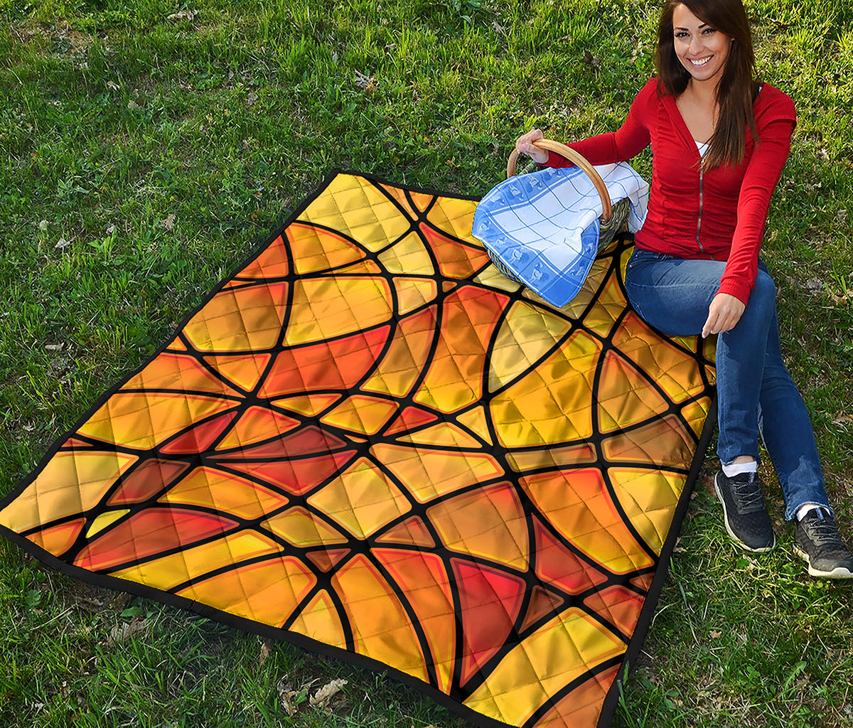 Yellow Stained Glass Mosaic Print Quilt