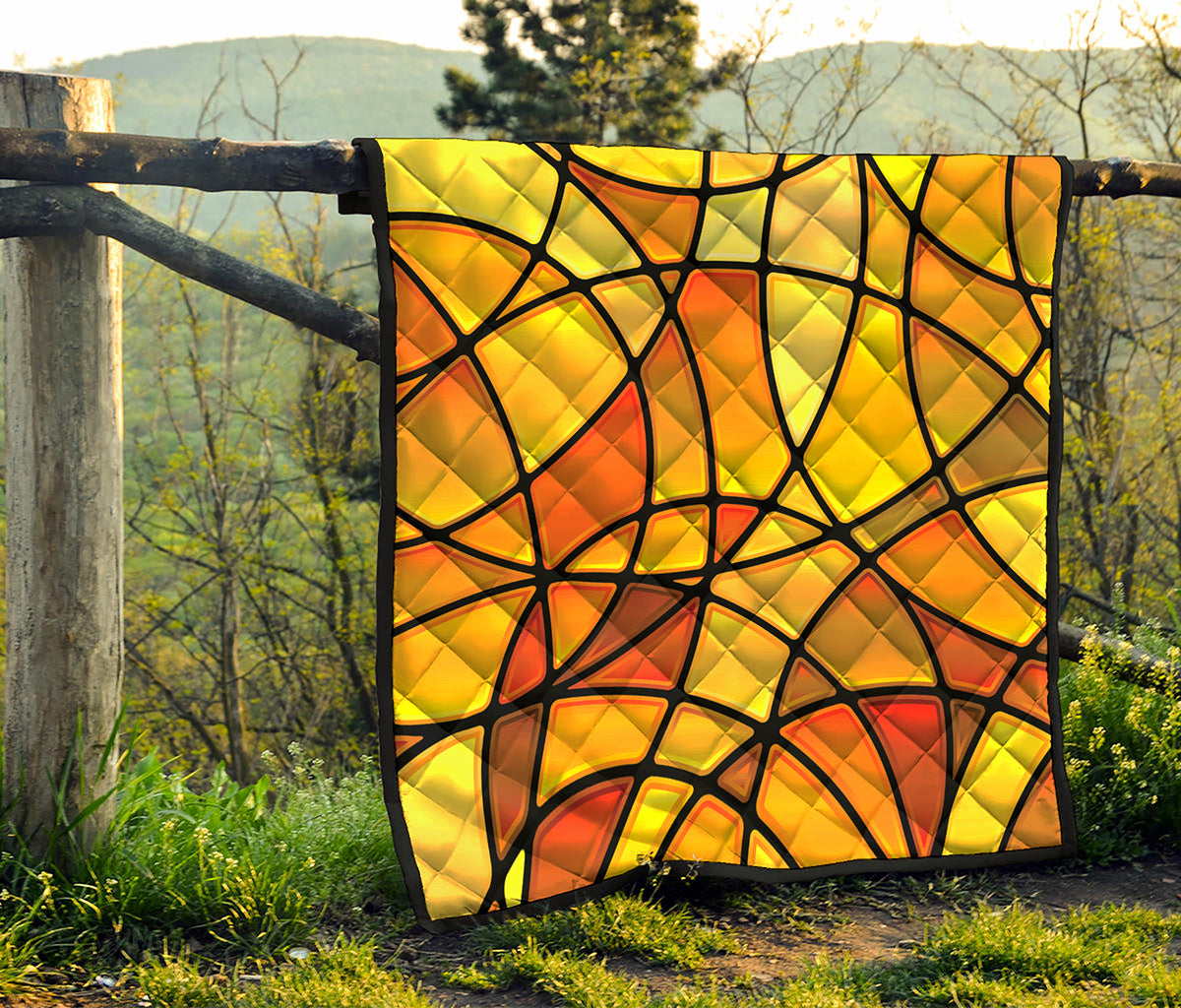 Yellow Stained Glass Mosaic Print Quilt