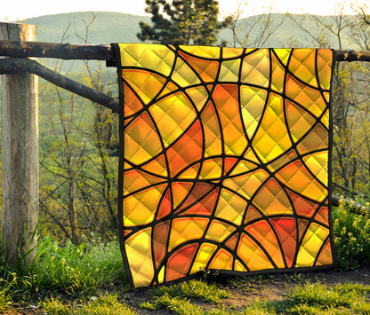 Yellow Stained Glass Mosaic Print Quilt