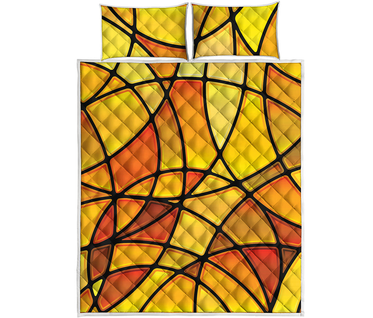 Yellow Stained Glass Mosaic Print Quilt Bed Set