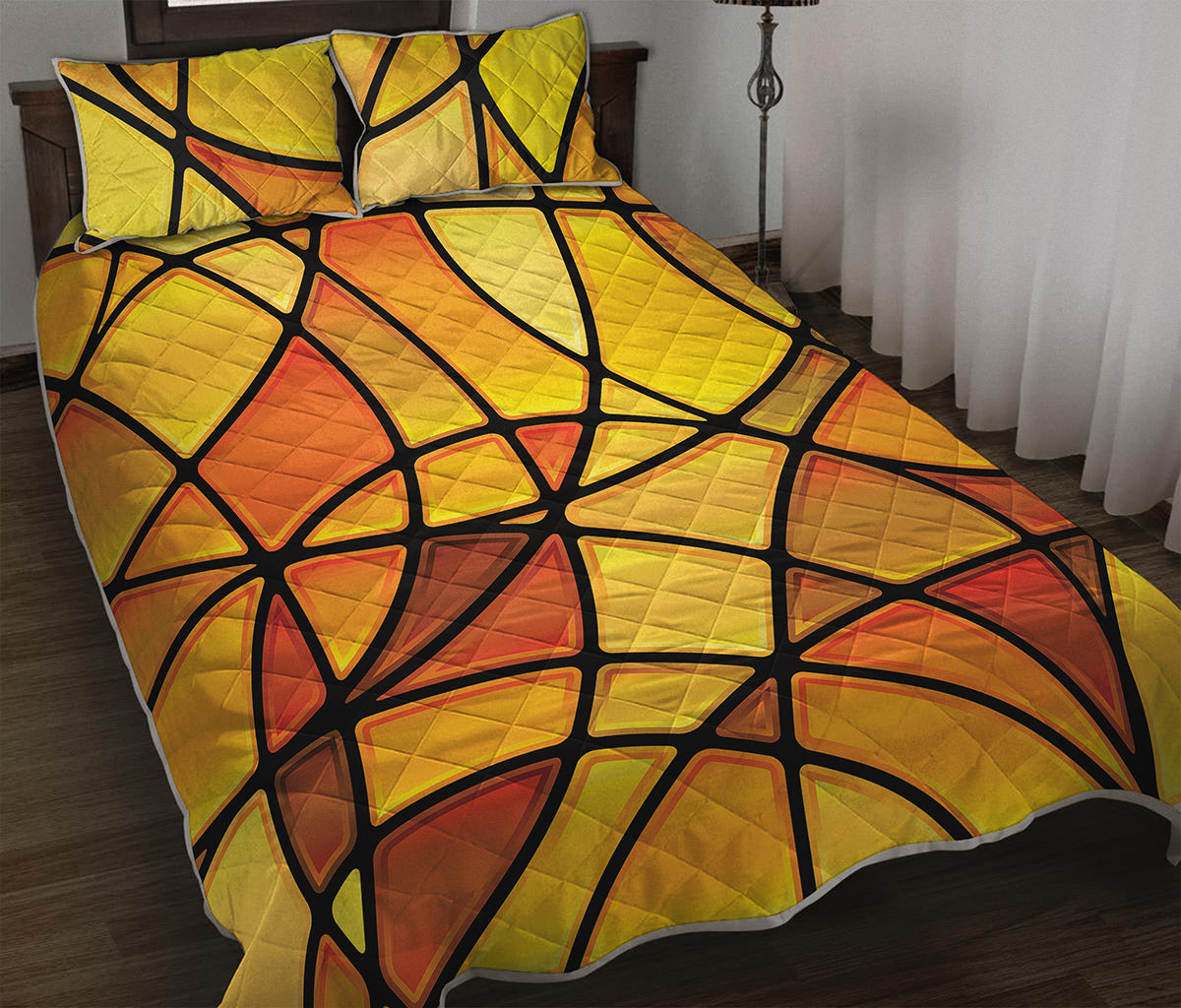 Yellow Stained Glass Mosaic Print Quilt Bed Set