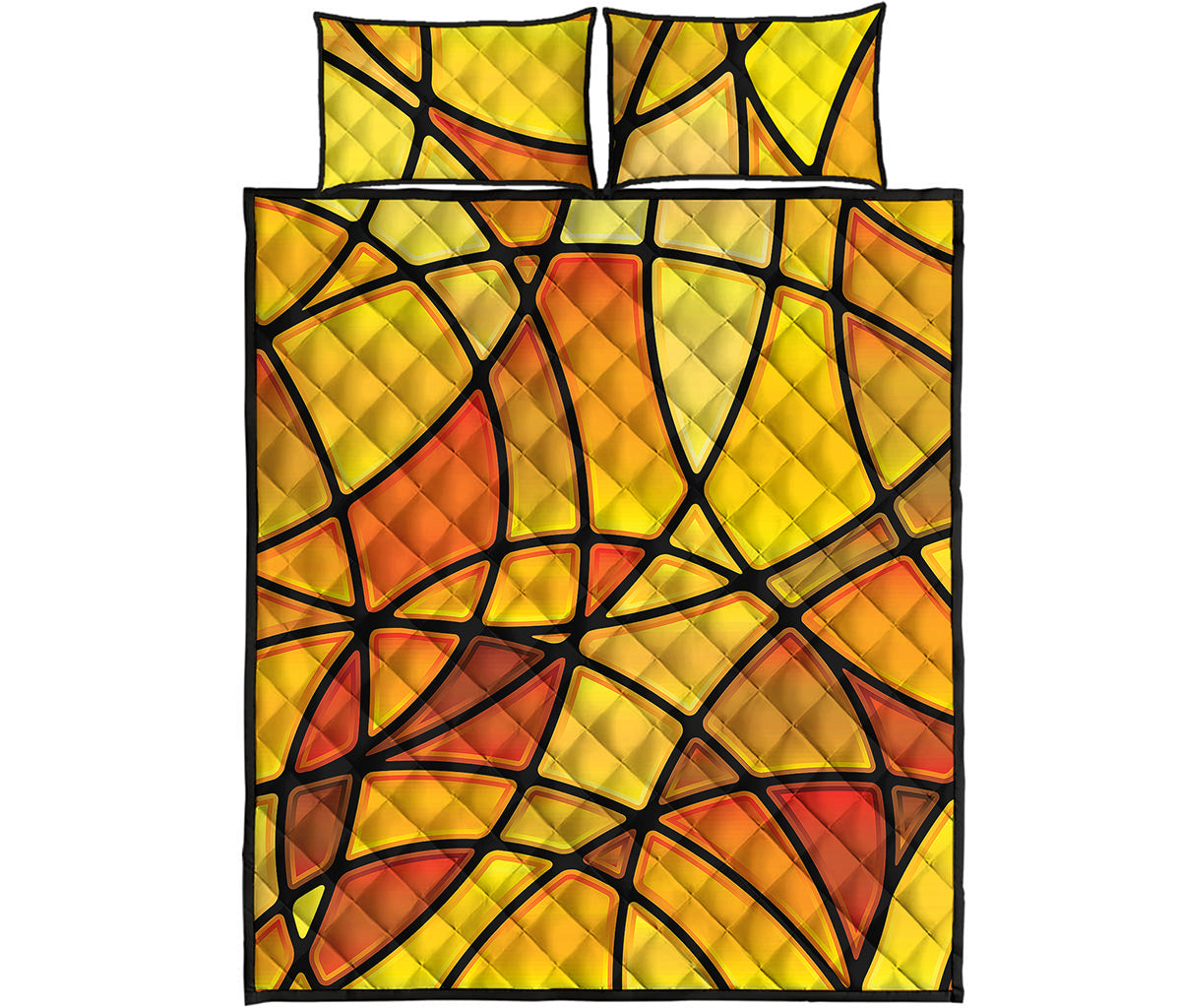 Yellow Stained Glass Mosaic Print Quilt Bed Set