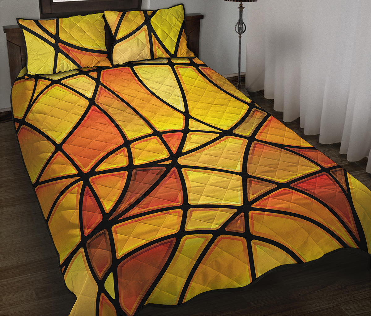 Yellow Stained Glass Mosaic Print Quilt Bed Set