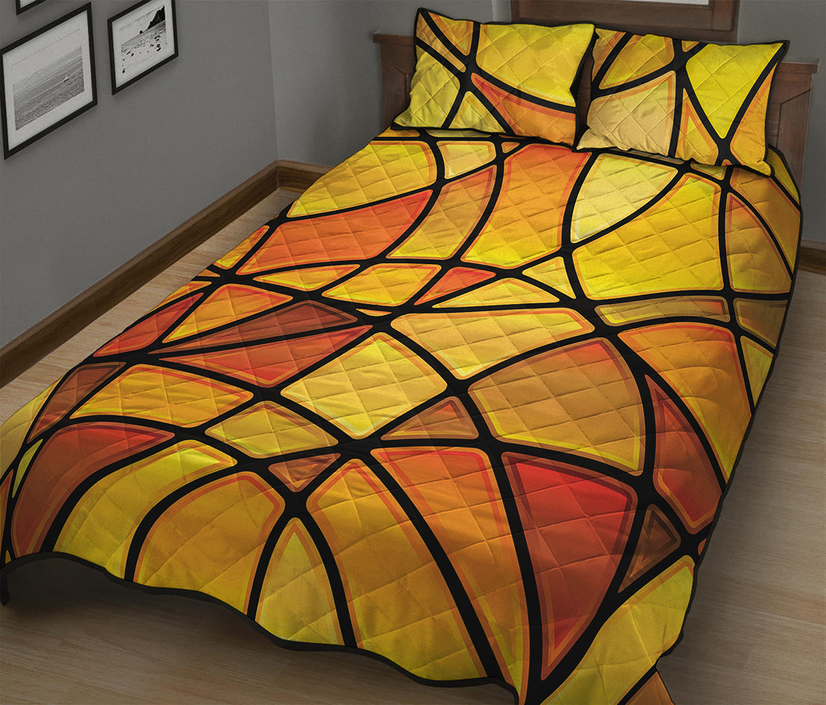 Yellow Stained Glass Mosaic Print Quilt Bed Set