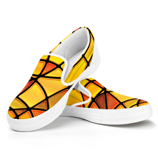 Yellow Stained Glass Mosaic Print White Slip On Shoes