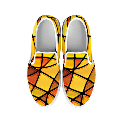 Yellow Stained Glass Mosaic Print White Slip On Shoes