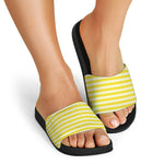 Yellow Striped Pattern Print Black Slide Sandals
