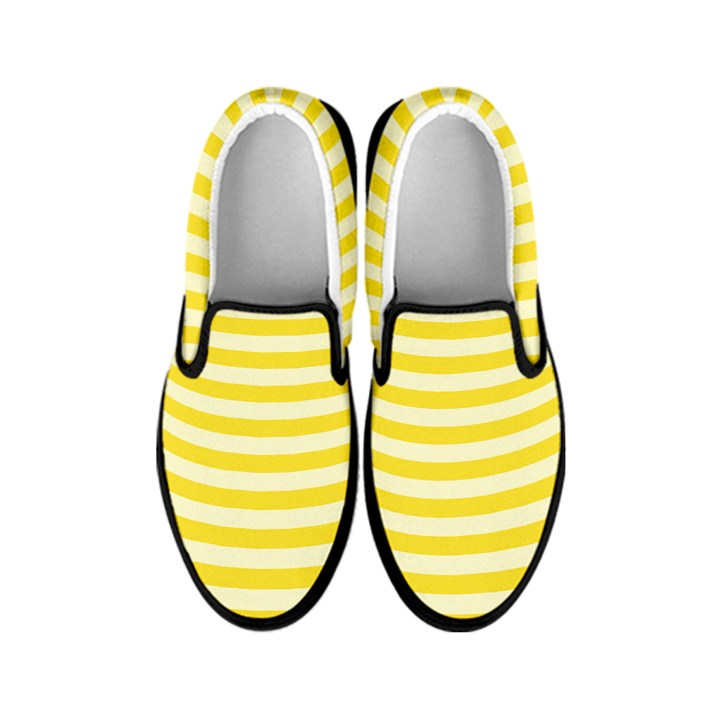 Yellow Striped Pattern Print Black Slip On Shoes