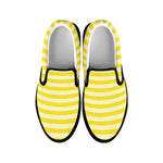 Yellow Striped Pattern Print Black Slip On Shoes