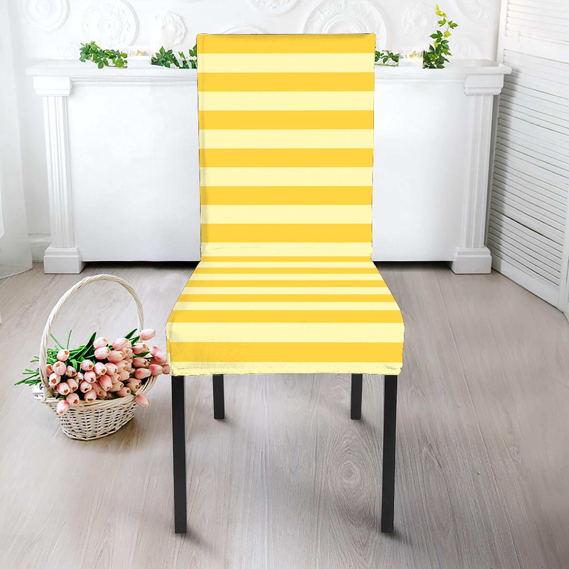 Yellow Striped Pattern Print Dining Chair Slipcover