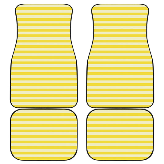 Yellow Striped Pattern Print Front and Back Car Floor Mats