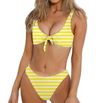 Yellow Striped Pattern Print Front Bow Tie Bikini