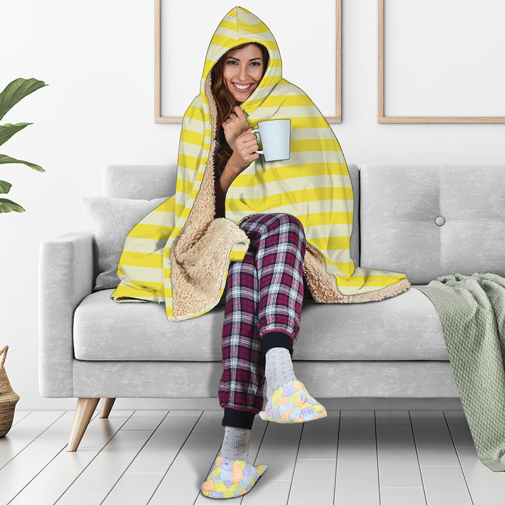 Yellow Striped Pattern Print Hooded Blanket