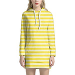 Yellow Striped Pattern Print Hoodie Dress