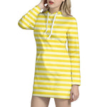 Yellow Striped Pattern Print Hoodie Dress