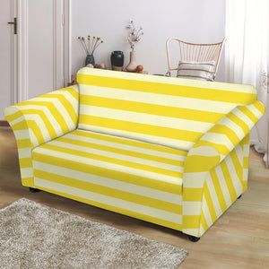 Yellow Striped Pattern Print Loveseat Slipcover