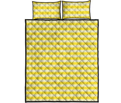 Yellow Striped Pattern Print Quilt Bed Set