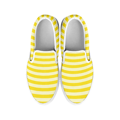Yellow Striped Pattern Print White Slip On Shoes