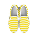 Yellow Striped Pattern Print White Slip On Shoes