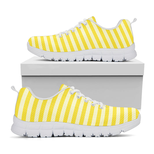 Yellow Striped Pattern Print White Sneakers