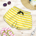 Yellow Striped Pattern Print Women's Shorts