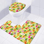 Yellow Striped Pineapple Pattern Print 3 Piece Bath Mat Set