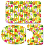 Yellow Striped Pineapple Pattern Print 3 Piece Bath Mat Set
