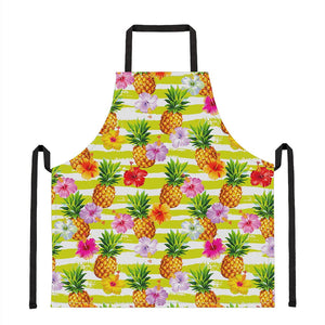 Yellow Striped Pineapple Pattern Print Apron