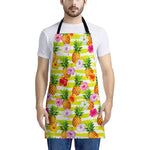 Yellow Striped Pineapple Pattern Print Apron