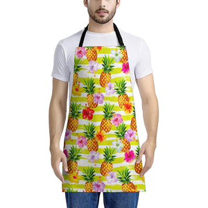 Yellow Striped Pineapple Pattern Print Apron