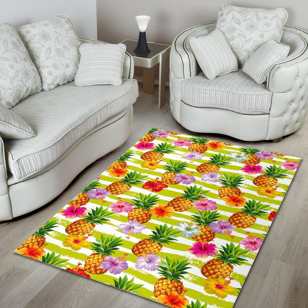 Yellow Striped Pineapple Pattern Print Area Rug GearFrost