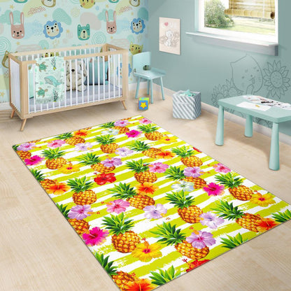 Yellow Striped Pineapple Pattern Print Area Rug GearFrost