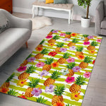 Yellow Striped Pineapple Pattern Print Area Rug GearFrost
