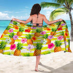 Yellow Striped Pineapple Pattern Print Beach Sarong Wrap