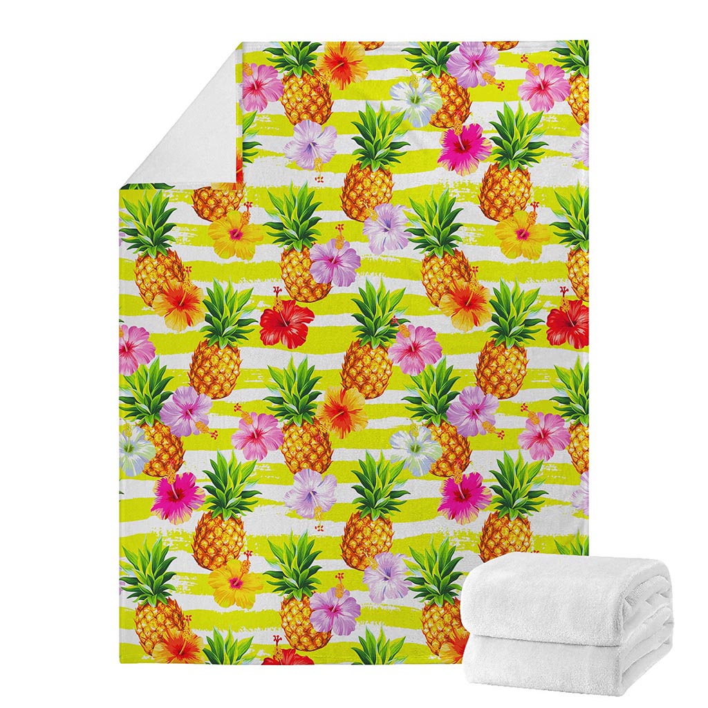 Yellow Striped Pineapple Pattern Print Blanket