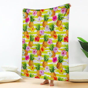 Yellow Striped Pineapple Pattern Print Blanket