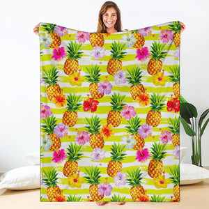 Yellow Striped Pineapple Pattern Print Blanket