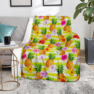 Yellow Striped Pineapple Pattern Print Blanket