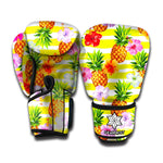 Yellow Striped Pineapple Pattern Print Boxing Gloves