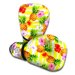 Yellow Striped Pineapple Pattern Print Boxing Gloves