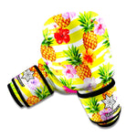 Yellow Striped Pineapple Pattern Print Boxing Gloves