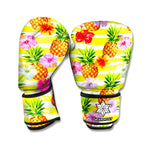 Yellow Striped Pineapple Pattern Print Boxing Gloves