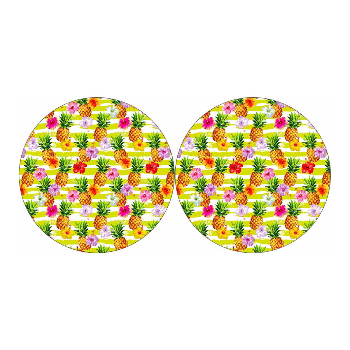Yellow Striped Pineapple Pattern Print Car Coasters