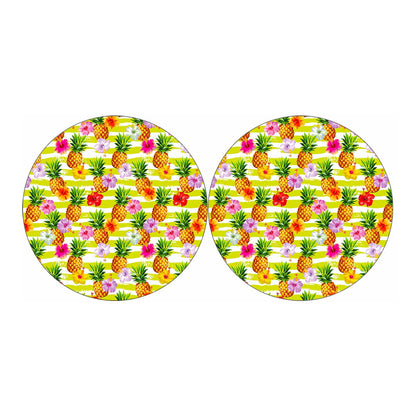 Yellow Striped Pineapple Pattern Print Car Coasters