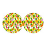 Yellow Striped Pineapple Pattern Print Car Coasters