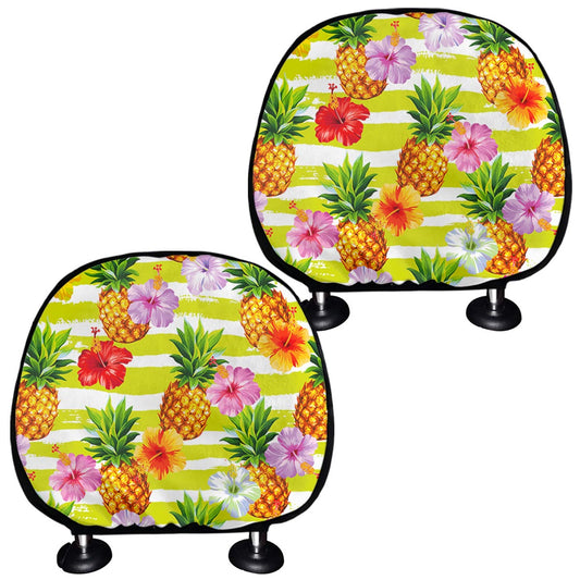 Yellow Striped Pineapple Pattern Print Car Headrest Covers