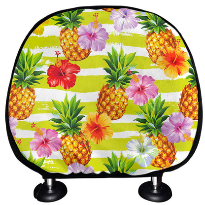 Yellow Striped Pineapple Pattern Print Car Headrest Covers