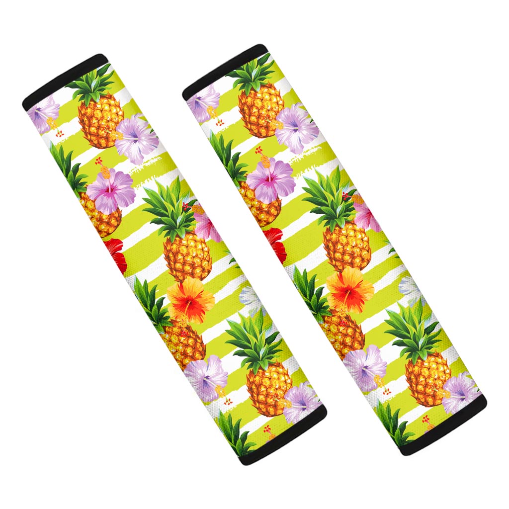 Yellow Striped Pineapple Pattern Print Car Seat Belt Covers