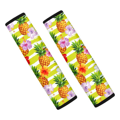Yellow Striped Pineapple Pattern Print Car Seat Belt Covers