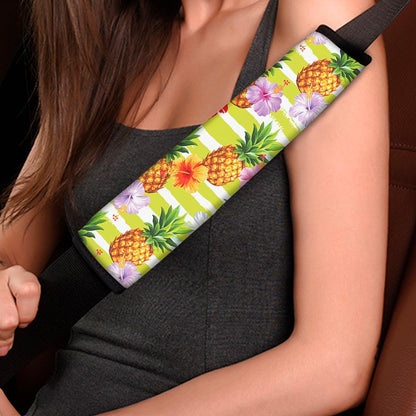 Yellow Striped Pineapple Pattern Print Car Seat Belt Covers